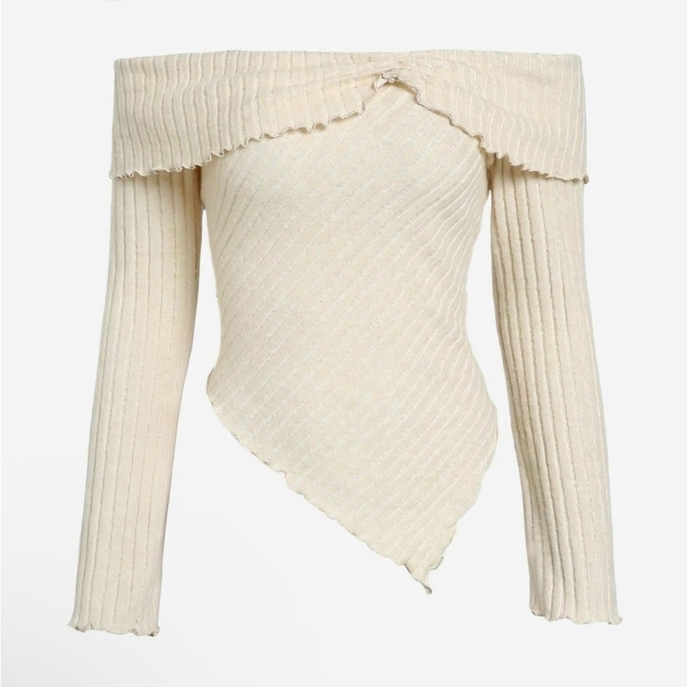 Elegant Cream Off-Shoulder Sweater